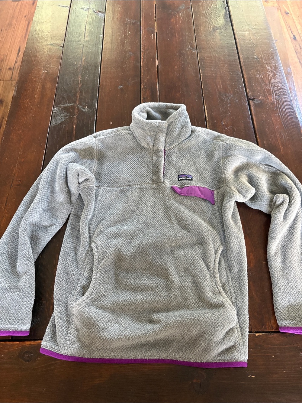 Patagonia Gray Fleece Quarter-Zip Pullover with Purple Accents